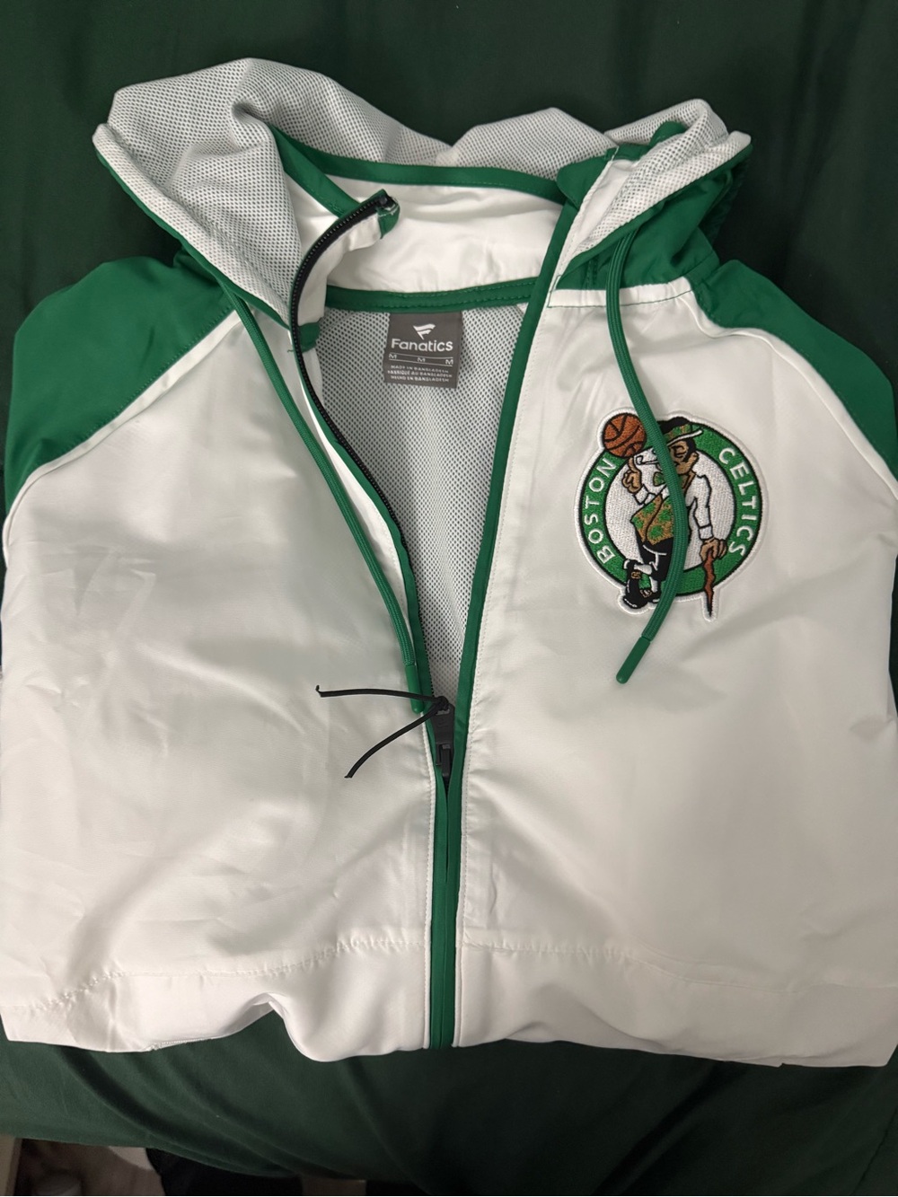 Fanatics White and Green Boston Celtics Lightweight Hooded Jacket